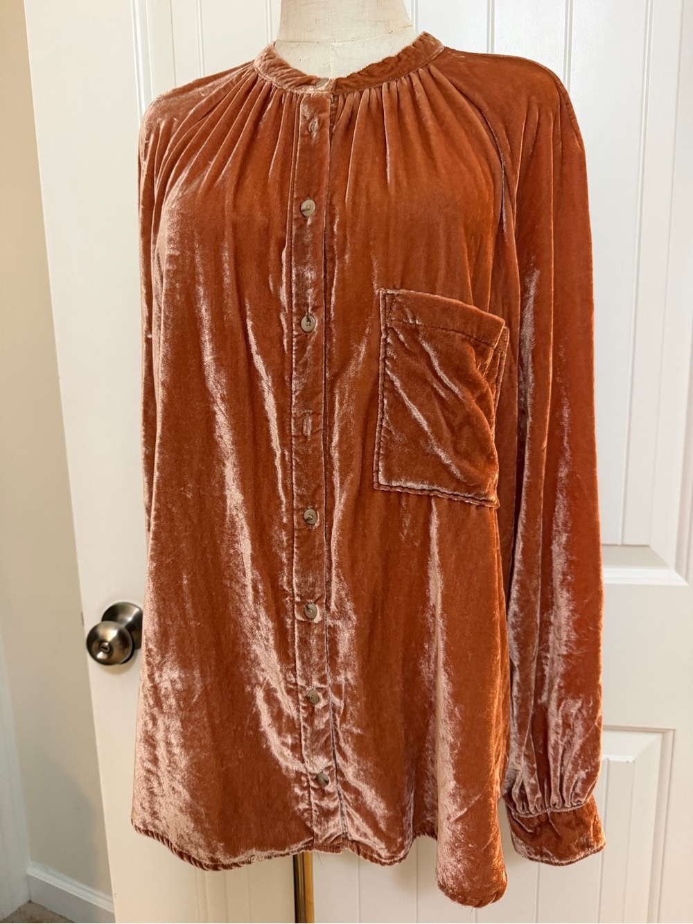 Pilcro Velvet Button-Front Blouse in Burnt Orange XL - Picture 4 of 16